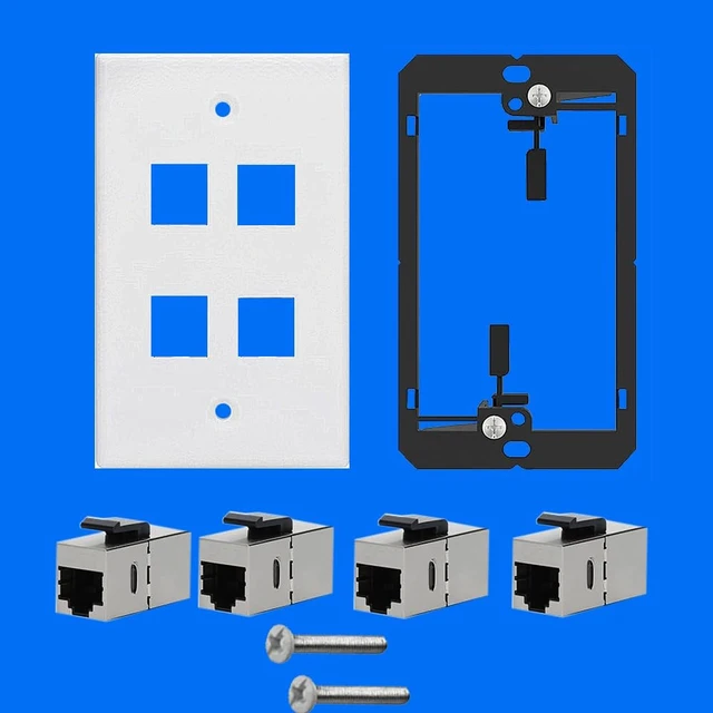 Alt view image 2 of 6 - 4 Ports Ethernet Wall Plate With Bracket, 10Gbps 600MHZ, Cat7 RJ45 Female to Female Coupler Keystone Module, Solder-free Pass Through Face Plate for TV Modem Laptop Switch ADSL