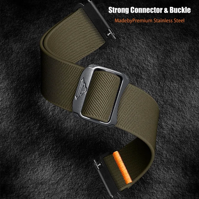 Alt view image 3 of 7 - Compatible for Voice Caddie T11 PRO Bands, 20mm, 22mm Quick Release Stretchy Solo Loop Adjustable Nylon Replacement StrapsCompatible for Voice Caddie T11 PRO, T9 Watch (Green, 22mm size band)