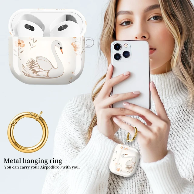 Alt view image 2 of 6 - Compatible with AirPods 4 Case (2024 Release), Shockproof Protective Hard Shell Cover with Keychain, Cute & Fashion Patterns for Women Men KidsBeautiful Swans