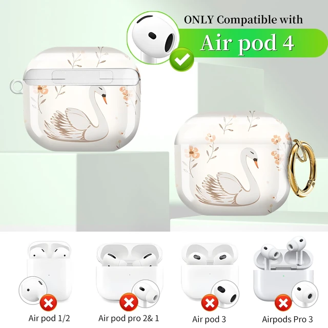 Alt view image 4 of 6 - Compatible with AirPods 4 Case (2024 Release), Shockproof Protective Hard Shell Cover with Keychain, Cute & Fashion Patterns for Women Men KidsBeautiful Swans