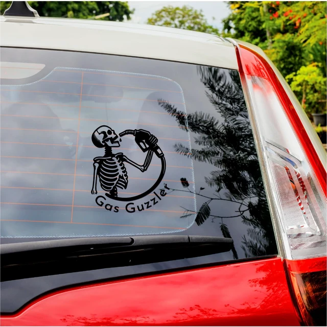 Alt view image 4 of 7 - (2 Pcs, 5.6'' x 6.3'', Black) No Background Durable and Waterproof of Gas Guzzler Funny Skeleton Sticker Decal for Laptops, Water Bottles, Cars, Trucks, Wall Ideal Gift
