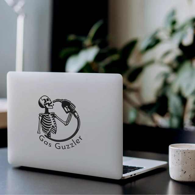 Alt view image 5 of 7 - (2 Pcs, 5.6'' x 6.3'', Black) No Background Durable and Waterproof of Gas Guzzler Funny Skeleton Sticker Decal for Laptops, Water Bottles, Cars, Trucks, Wall Ideal Gift