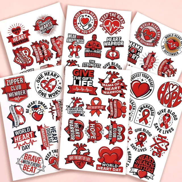 Alt view image 2 of 7 - (1.5-2 Inch) 60Pcs Heart Disease Awareness Stickers, Heart Warrior Decals Waterproof Vinyl Sticker Pack for Laptop Water Bottle Phone Gifts for Nurses Patients
