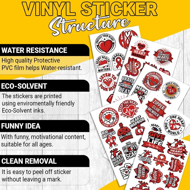 Alt view image 5 of 7 - (1.5-2 Inch) 60Pcs Heart Disease Awareness Stickers, Heart Warrior Decals Waterproof Vinyl Sticker Pack for Laptop Water Bottle Phone Gifts for Nurses Patients