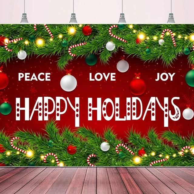 Main image of Happy Holidays Celebrate Backdrop Banner Peace Love Joy Happy Holidays Wall Hanging Decor Red Glittering Xmas Winter Holiday Party Photo Photography Prop Booth Background 70.9x47.2in