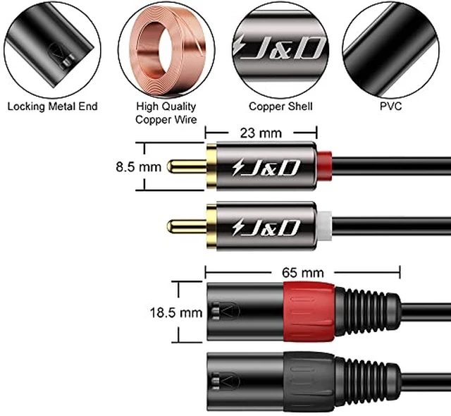 Alt view image 3 of 7 - 2 RCA to XLR Male Cable (6 Feet), Unbalanced Dual XLR to RCA Male Connection Cable for Speakers, Amplifiers, HiFi Stereo Audio Systems