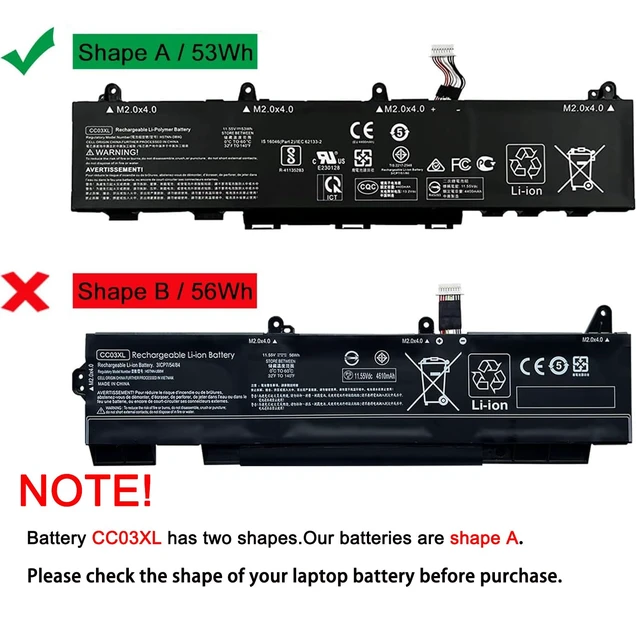 Alt view image 2 of 7 - CC03XL 53Wh Battery Replacement for HP elitebook x360 840 845 g7 830 845 g8 ZBook Firefly 14 Probook 635 Aero G7 G8 L77608-2C1 L77608-421 HSTNN-IB9F L78555-005 CC03053XL-PL HSTNN-DB9Q 11.55V