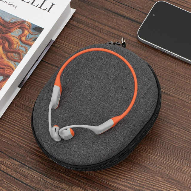 Alt view image 6 of 7 - Shield Headphones Case Compatible with AfterShokz OpenRun Mini, Air, OpenRun Pro 2 Mini, OpenComm, OpenMove, Replacement Hard Shell Travel Carrying Bag with Cable Storage (Dark Grey)