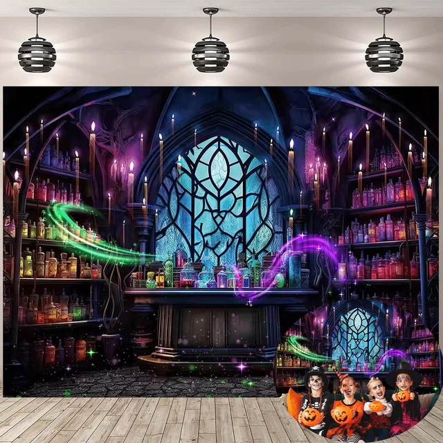 Main image of Halloween Mad Scientist Lab Backdrop 8x6FT Spooky Chemistry Laboratory Magic Witch Background Halloween Party Decorations Supplies Photo Props