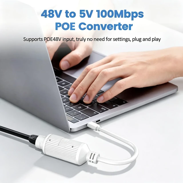Alt view image 6 of 7 - Ieee802.3af/At Standard Power Supply 5v 2.4a 12w Stable Output Ethernet To Usb-C Conversion Power Only Without Data Transmission Compatible With Ip65 Waterproof Security Camera+Tablet