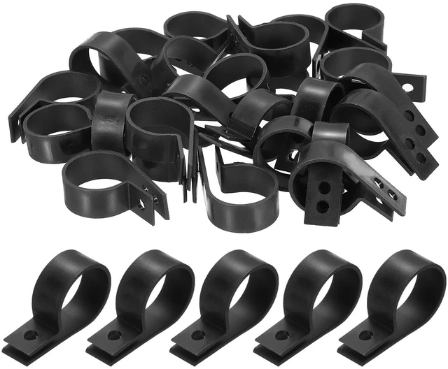 Main image of Nylon Plastic Cable Clamps 1 Inch, 100 Pcs R-Type Wire Clips Clamps Fasteners for Cable Conduit Organizer Mounting, Black