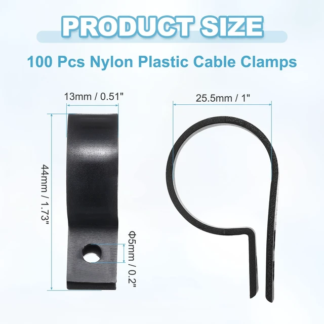 Alt view image 2 of 7 - Nylon Plastic Cable Clamps 1 Inch, 100 Pcs R-Type Wire Clips Clamps Fasteners for Cable Conduit Organizer Mounting, Black