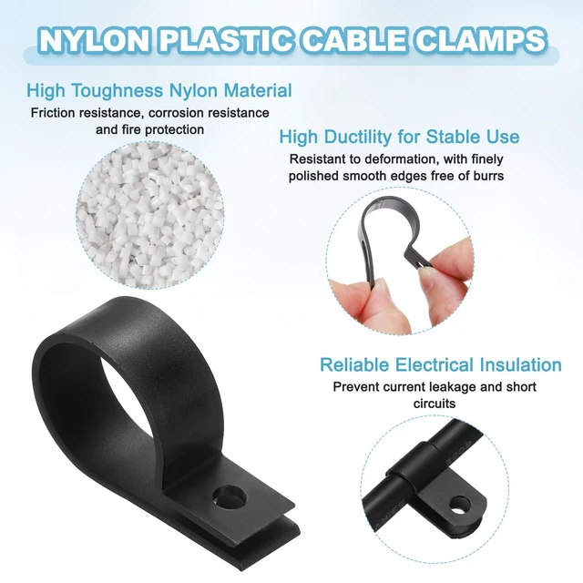 Alt view image 3 of 7 - Nylon Plastic Cable Clamps 1 Inch, 100 Pcs R-Type Wire Clips Clamps Fasteners for Cable Conduit Organizer Mounting, Black