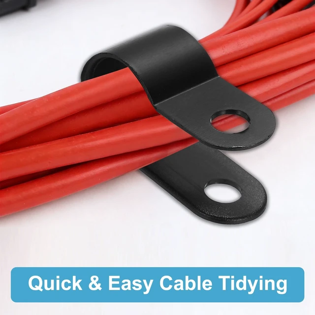 Alt view image 6 of 7 - Nylon Plastic Cable Clamps 1 Inch, 100 Pcs R-Type Wire Clips Clamps Fasteners for Cable Conduit Organizer Mounting, Black