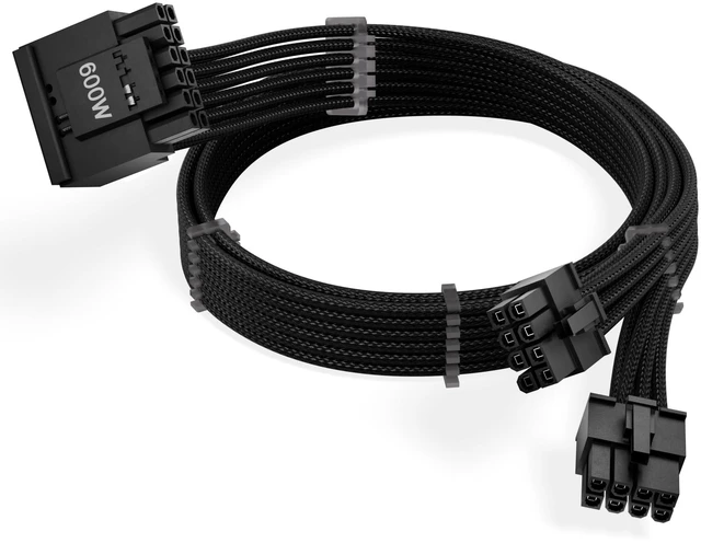 Main image of X-Enlazar Dual 8-Pin PSU to 12V-2x6 GPU Adapter Cable - 90-Degree Connector, Individually Sleeved with Braiding & Combs, 16AWG Wire, 600mm Length, 7+8 Config., Type-A Connector - Black