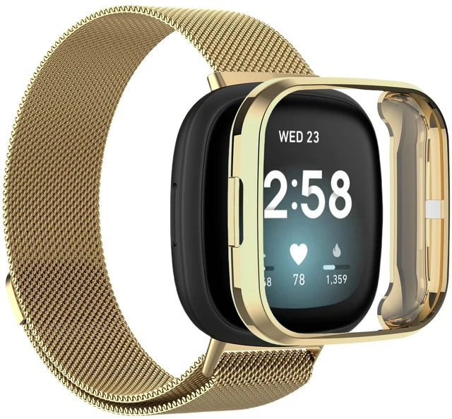 Main image of Band with TPU Case Compatible for Fitbit Versa 3, Stainless Steel Mesh Magnetic Clasp, Adjustable and Breathable Strap for Men and Women