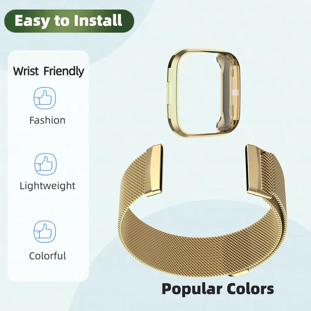 Alt view image 5 of 6 - Band with TPU Case Compatible for Fitbit Versa 3, Stainless Steel Mesh Magnetic Clasp, Adjustable and Breathable Strap for Men and Women