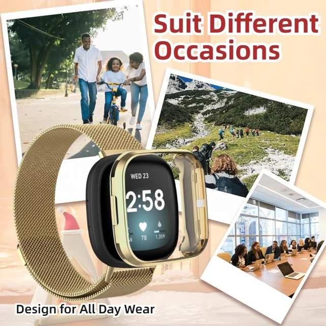 Alt view image 6 of 6 - Band with TPU Case Compatible for Fitbit Versa 3, Stainless Steel Mesh Magnetic Clasp, Adjustable and Breathable Strap for Men and Women