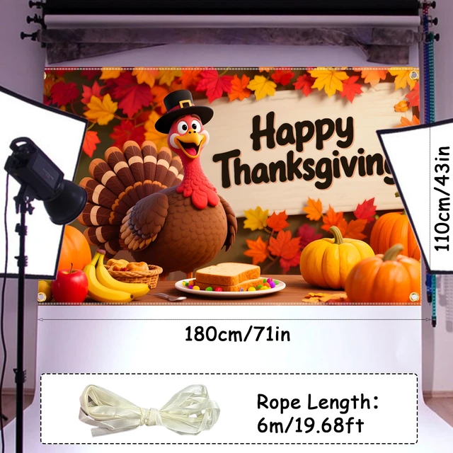 Alt view image 2 of 6 - Happy Thanksgiving Backdrop 6×4ft, Fall Thanksgiving Party Decorations Premium Polyester Fabric,Foldable,Excellent Thanksgiving Party Decorations as a Thanksgiving Theme Backdrop for Photoshoot