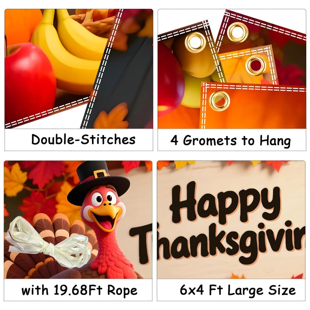 Alt view image 4 of 6 - Happy Thanksgiving Backdrop 6×4ft, Fall Thanksgiving Party Decorations Premium Polyester Fabric,Foldable,Excellent Thanksgiving Party Decorations as a Thanksgiving Theme Backdrop for Photoshoot
