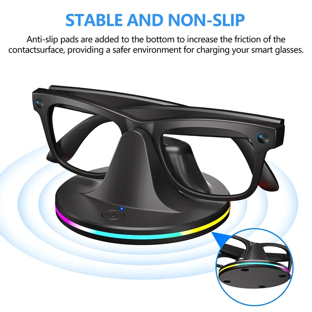 Alt view image 3 of 5 - Charging Stand for Ray-Ban Meta Smart Glasses, Portable Quickly Charging Dock with LED for Wayfarer, Headliner, Skyler,Oakley HSTN Charger for Charger Accessories (Black)