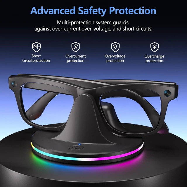 Alt view image 5 of 5 - Charging Stand for Ray-Ban Meta Smart Glasses, Portable Quickly Charging Dock with LED for Wayfarer, Headliner, Skyler,Oakley HSTN Charger for Charger Accessories (Black)