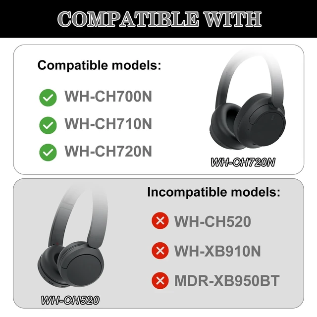 Alt view image 2 of 6 - WH-CH720N/CH710N/WH-CH700N Replacement Ear Pads Cooling Gel for WH-CH720N, WH-CH710N, WH-CH700N, WH-XB900N, WH-RF400, MDR-10R Headphones, Sound Isolating Foam Ear Pads (Black)