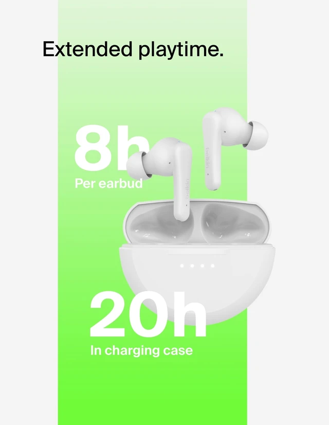 Alt view image 3 of 7 - SoundForm Rhythm ANC True Wireless Earbuds, 28H Battery Life In-ear Bluetooth earbuds, USB-C fast charging, IPX5 water resistant, multipoint, dual mic, gym, commute, travel