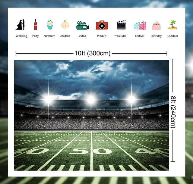 Alt view image 6 of 7 - Football Field Backdrop Football Themed Auditorium Light Photography Background Sports Birthday Party Decoration Banner Photo Studio Props (120x96 inch (10x8FT))