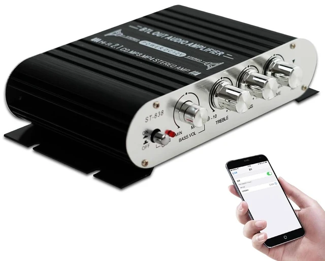 Main image of 2.0CH Stereo Audio Amplifier Receiver with Active Subwoofer Output,RMS 60W,Max 600W,Home Audio Amplifier,Bluetooth 5.0 HiFi Amp Echo/MIC/USB/SD/AUX/FM for Karaoke-BT-198E