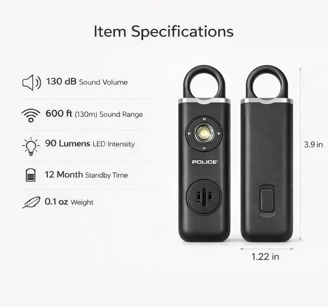 Alt view image 3 of 7 - Personal Safety Alarm Keychain, Rechargeable Loud Emergency Alarm w/ Strobe Light, Portable Self Defense Alarm for Women, Kids, Seniors, Travel, Black