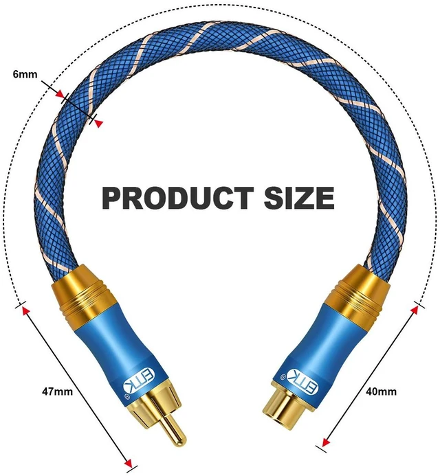 Alt view image 7 of 7 - EMK RCA Extension Cable(16.4ft/5m) RCA Male to Female Cable Gold Plated Copper Shell Heavy Duty Digital Coaxial Audio Cable Subwoofer Cable for Home Theater, HDTV, Amplifiers, Hi-Fi Systems