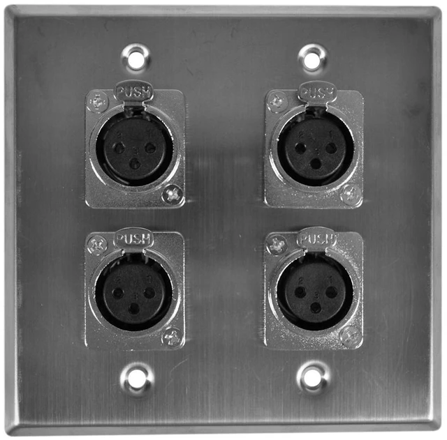 Main image of Speakers 2 Gang Wall Plate With 4 XLR Female Connectors, Stainless Steel Wall Plate
