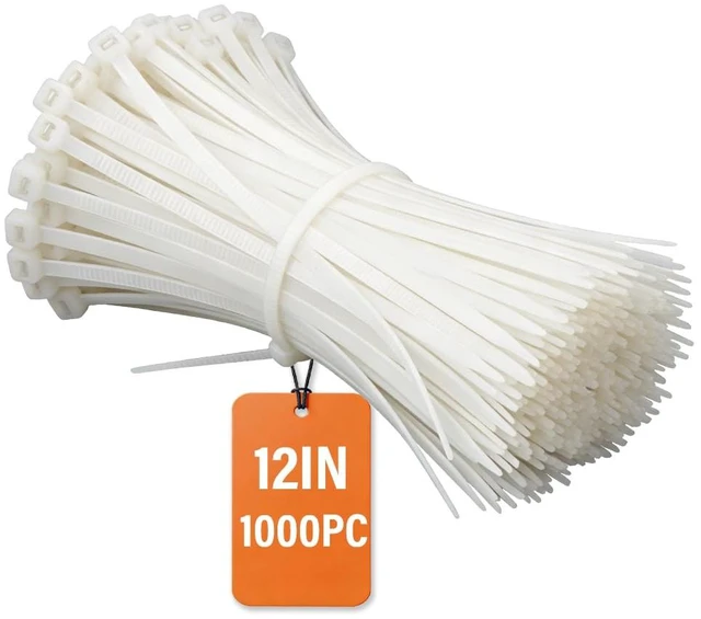 Main image of 12-377 12inch 1000 Pcs Indoor and Outdoor 50 Lbs Tensile Strength UV Resistant Cable Zip Tie, White