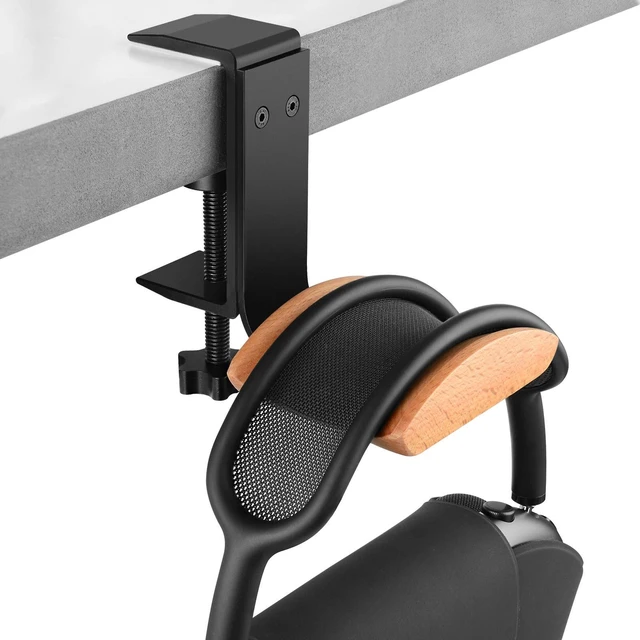 Main image of Headphone Stand Hanger Compatible with Apple AirPods Max, Wooden Headset Holder Clamp Mount, Under Desk Headphone Hook Rack for Gaming Headphones, Office Desk & Table (Beech)
