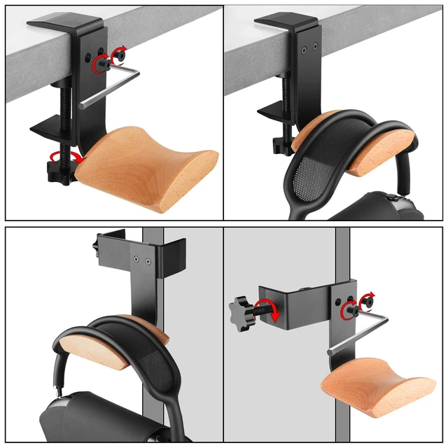 Alt view image 3 of 6 - Headphone Stand Hanger Compatible with Apple AirPods Max, Wooden Headset Holder Clamp Mount, Under Desk Headphone Hook Rack for Gaming Headphones, Office Desk & Table (Beech)