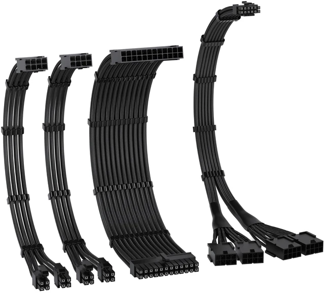 Main image of PCIE 5.0 12VHPWR Sleeved Cable Kit, 16AWG Power Supply Cable Extension, PC PSU Sleeved Cable, 24PIN-ATX/(4+4) PIN-EPS/(12+4) PIN to 4X 8 PIN PCIE- RTX4090/4080/4070Ti Extension Cable- Black