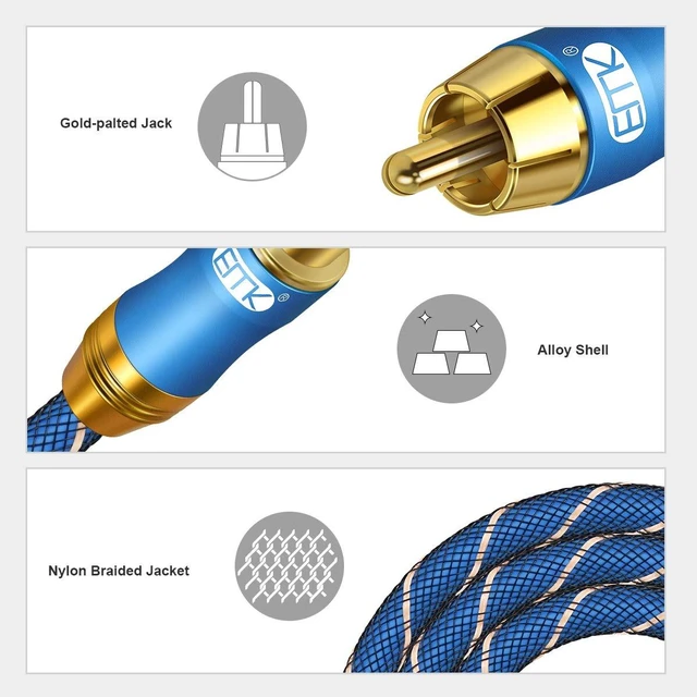 Alt view image 3 of 7 - EMK RCA Extension Cable(16.4ft/5m) RCA Male to Female Cable Gold Plated Copper Shell Heavy Duty Digital Coaxial Audio Cable Subwoofer Cable for Home Theater, HDTV, Amplifiers, Hi-Fi Systems
