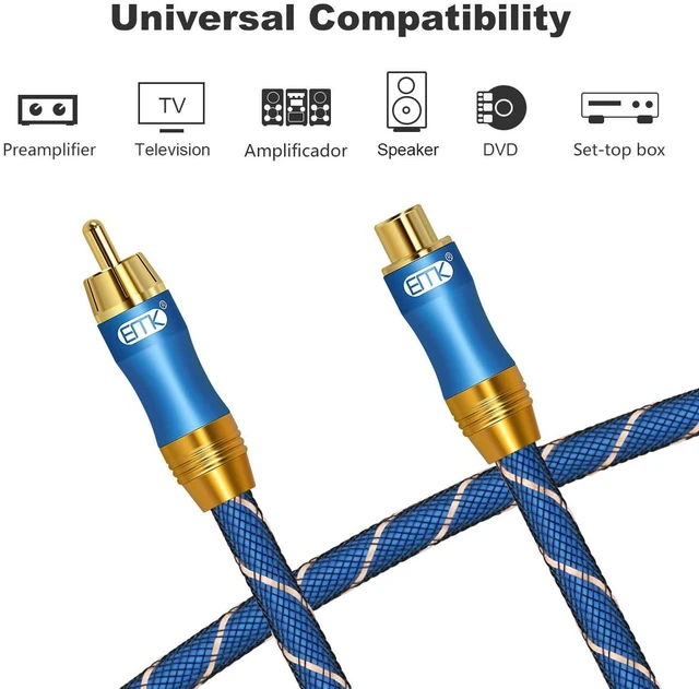 Alt view image 6 of 7 - EMK RCA Extension Cable(16.4ft/5m) RCA Male to Female Cable Gold Plated Copper Shell Heavy Duty Digital Coaxial Audio Cable Subwoofer Cable for Home Theater, HDTV, Amplifiers, Hi-Fi Systems