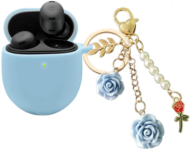 Main image of for Google Pixel Buds Pro Case Cover with Keychain,Cute Silicone for Pixel Buds Pro Charging Case Protective Cover with Flowers Carabiner Key Chains for Google Buds pro case for Women Girls (Blue)
