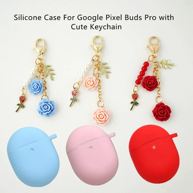 Alt view image 3 of 7 - for Google Pixel Buds Pro Case Cover with Keychain,Cute Silicone for Pixel Buds Pro Charging Case Protective Cover with Flowers Carabiner Key Chains for Google Buds pro case for Women Girls (Blue)