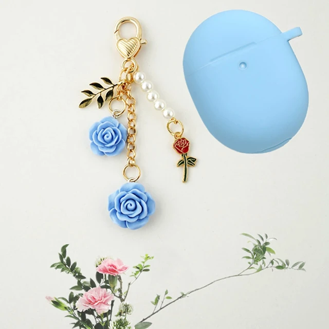 Alt view image 6 of 7 - for Google Pixel Buds Pro Case Cover with Keychain,Cute Silicone for Pixel Buds Pro Charging Case Protective Cover with Flowers Carabiner Key Chains for Google Buds pro case for Women Girls (Blue)