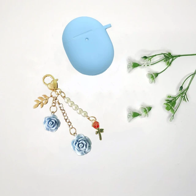 Alt view image 7 of 7 - for Google Pixel Buds Pro Case Cover with Keychain,Cute Silicone for Pixel Buds Pro Charging Case Protective Cover with Flowers Carabiner Key Chains for Google Buds pro case for Women Girls (Blue)