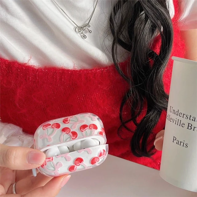 Alt view image 4 of 7 - for AirPods Pro Case (with Cleaner Kit) Clear Cute Bow Pattern Fashion Design Bowknot Aesthetic Shockproof Headphone Cover Cases for Airpods Pro 2-Red Cherry