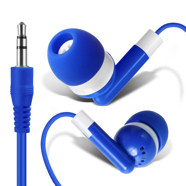 Alt view image 2 of 6 - 12 Pack Bulk Wired Earbud Headphones for Kids - Individually Wrapped, Blue, 3.5mm Jack, 4ft Cord, Classroom School Supplies for Students, Chromebook, Tablet, Laptop