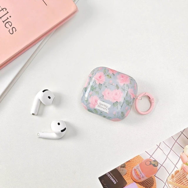 Alt view image 2 of 7 - Compatible for AirPods 4 Case Vintage Floral Rose Pattern Design Soft TPU Shockproof Keychain Cover for Woman Girls-Green