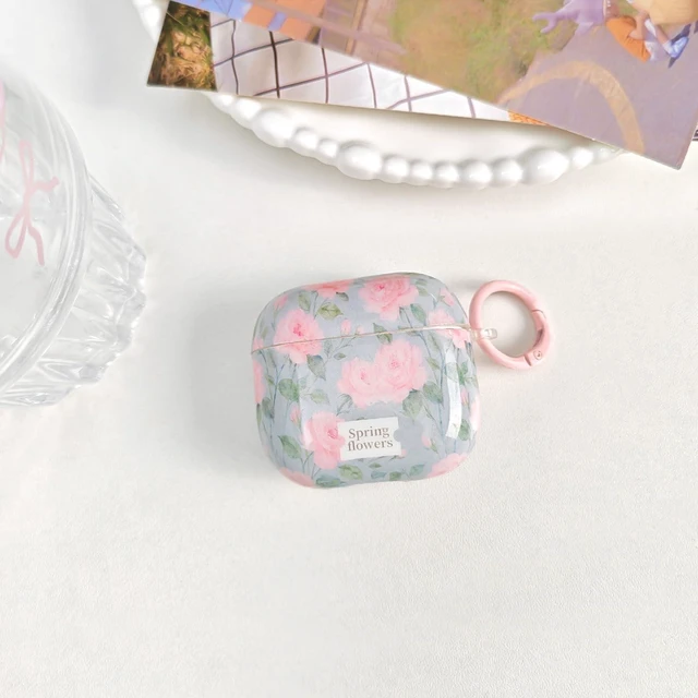 Alt view image 5 of 7 - Compatible for AirPods 4 Case Vintage Floral Rose Pattern Design Soft TPU Shockproof Keychain Cover for Woman Girls-Green