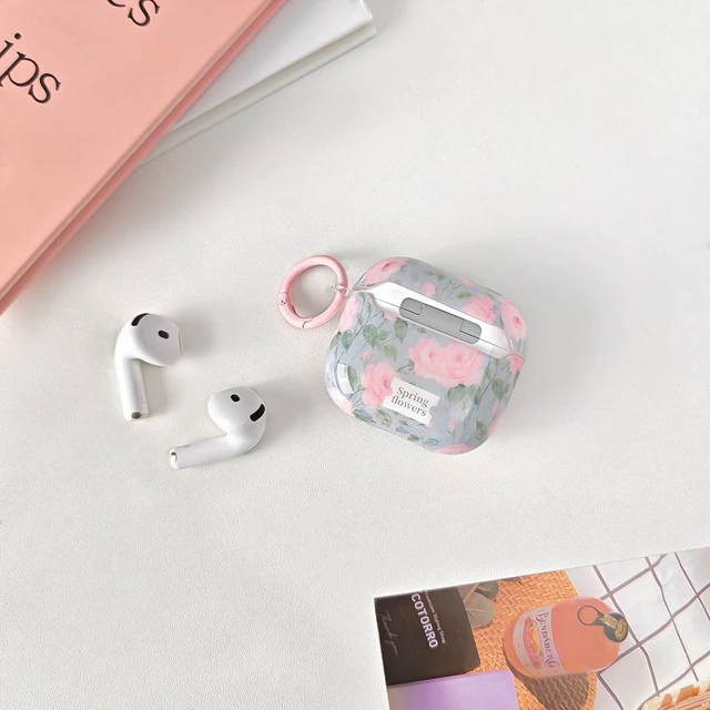 Alt view image 6 of 7 - Compatible for AirPods 4 Case Vintage Floral Rose Pattern Design Soft TPU Shockproof Keychain Cover for Woman Girls-Green