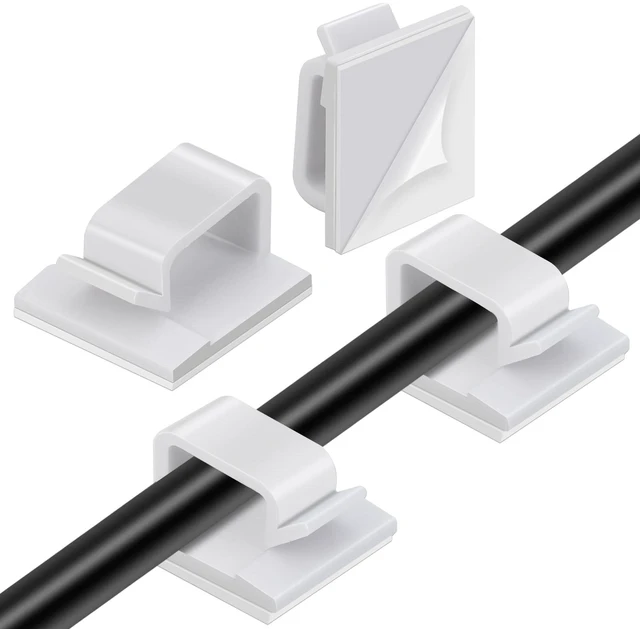 Main image of White Wire Clips Adhesive, 100PCS Self Adhesive Cable Clips, Cord Organizer, Wire Management Flat Ethernet Cable Holder Clamps Sticky Cable Tie Holder for Wall, Car, Office and Home Desk