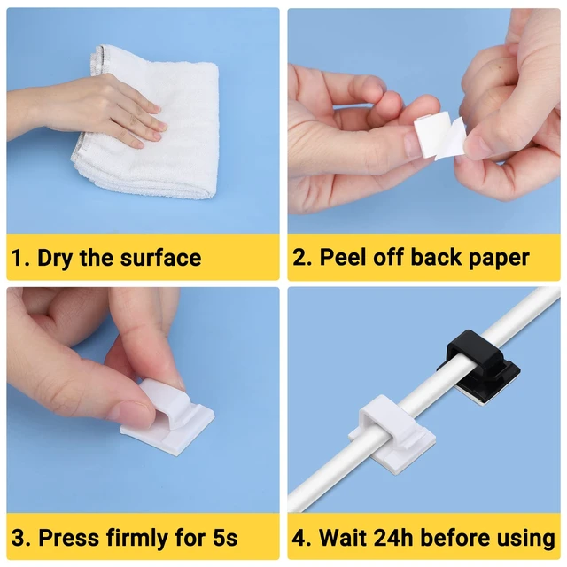 Alt view image 4 of 7 - White Wire Clips Adhesive, 100PCS Self Adhesive Cable Clips, Cord Organizer, Wire Management Flat Ethernet Cable Holder Clamps Sticky Cable Tie Holder for Wall, Car, Office and Home Desk
